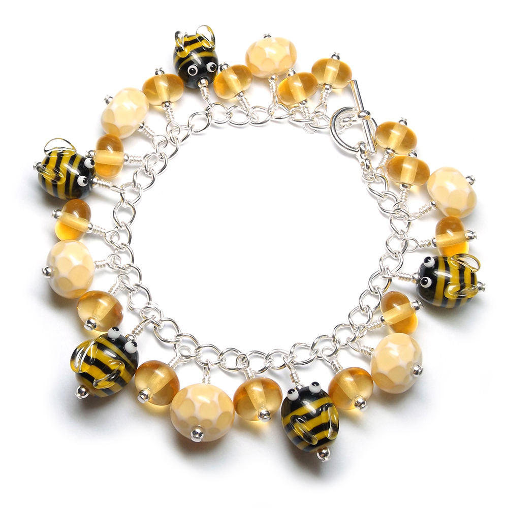 Lampwork glass bee beads 'Honey' bracelet by Laura Sparling