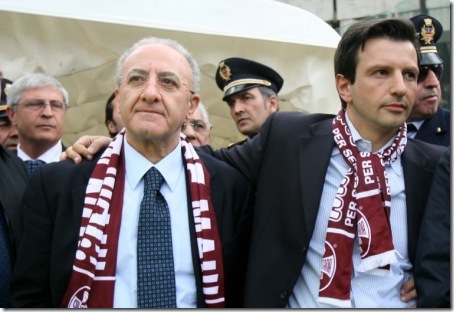 presidente salernitana antonio lombardi e il sindaco vincenzo de luca salerno