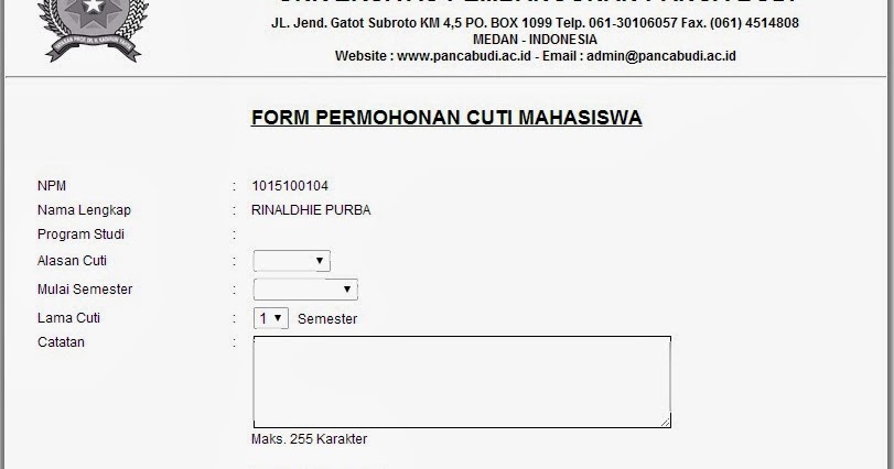 Contoh format surat cuti kuliah