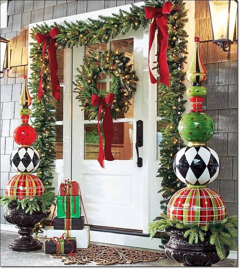 Christmas, Front Door, Decorations, Porch