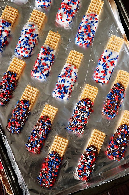 th of July process to brand for your celebration festivities Red White & Blue Chocolate-Dipped Sugar Wafers