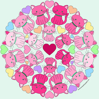 Kitty mandala with blank version to color
