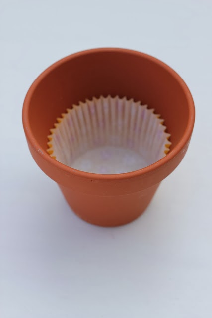 flower pot creative ideas Prepare a small pots and place a piece of cupcake paper inside. | 427 x 640