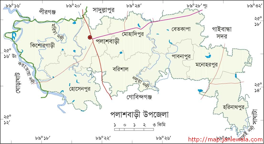 পলাশবাড়ী উপজেলা মানচিত্র, গাইবান্ধা জেলা, বাংলাদেশ