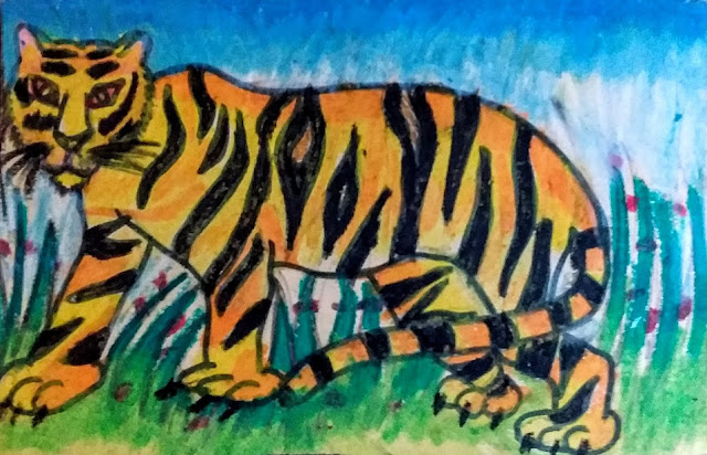 Tiger, painting by Krutika Tandel - Art on Postcard ( www.indiaart.com )