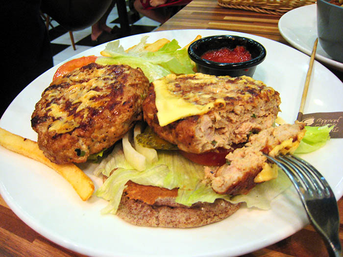 pancake double decker chicken burger photo