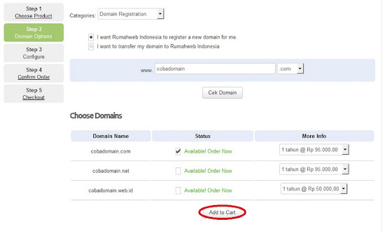klik add to cart untuk membeli nama domain