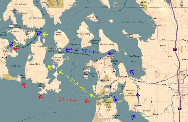 Deception Pass mileages to Friday Harbor