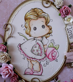 Shabby chic card using Tilda with big big rose and papers/embellishments from The Ribbon Girl