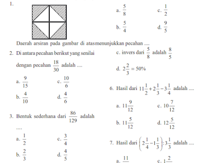 download Soal Ulangan Matematika SMP Kelas 7 Bab Pecahan ktsp semester 1