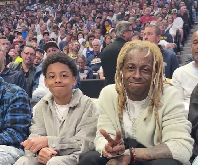 Rapper Lil Wayne Sits Courtside at NBA Finals with Son