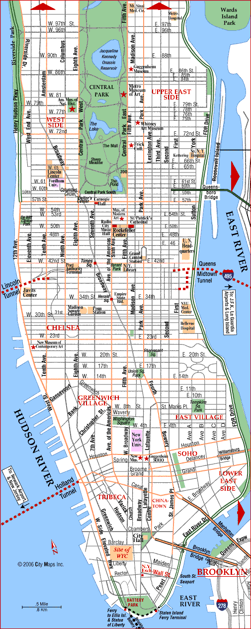 Map of Manhattan Tourist Pictures  Map of Manhattan City 