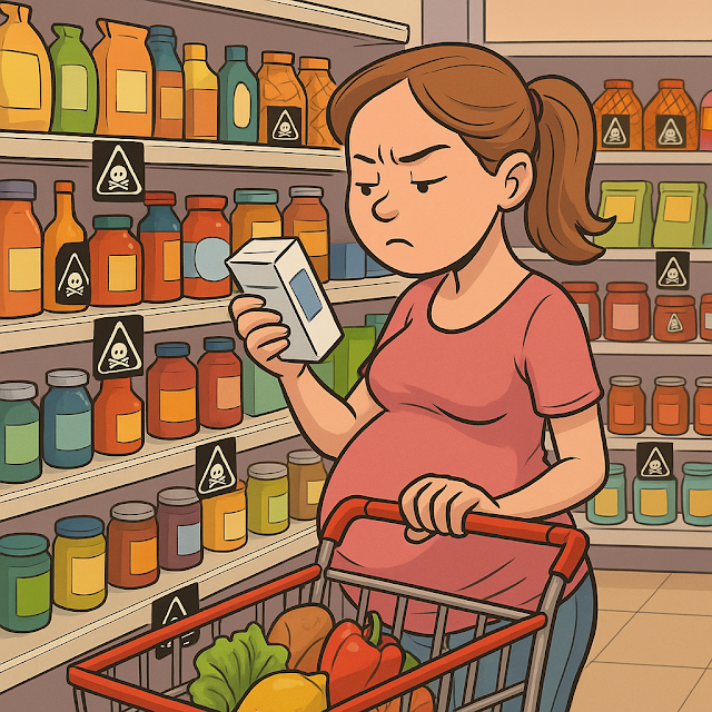 mamá embarazada revisando las etiquetas de los productos