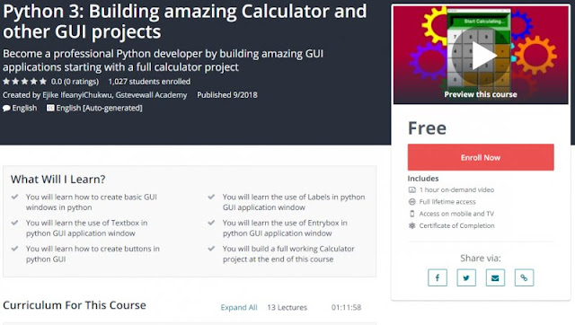 [100% Free] Python 3: Building amazing Calculator and other GUI projects