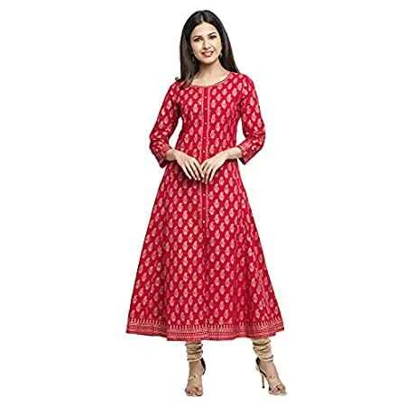 Yash Gallery Women Cotton Checks Print Anarkali Kurta