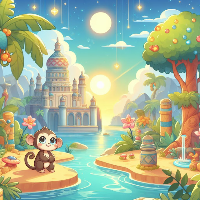 A beautiful utopia with a cute pet monkey
