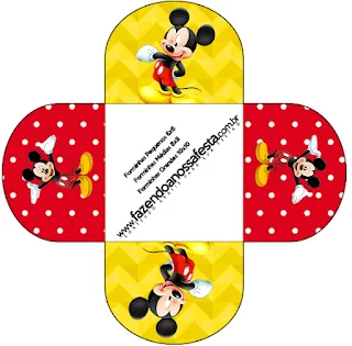 Mickey en Fondo Amarillo con Zigzags y Rojo con Lunares: Cajas para Imprimir Gratis.