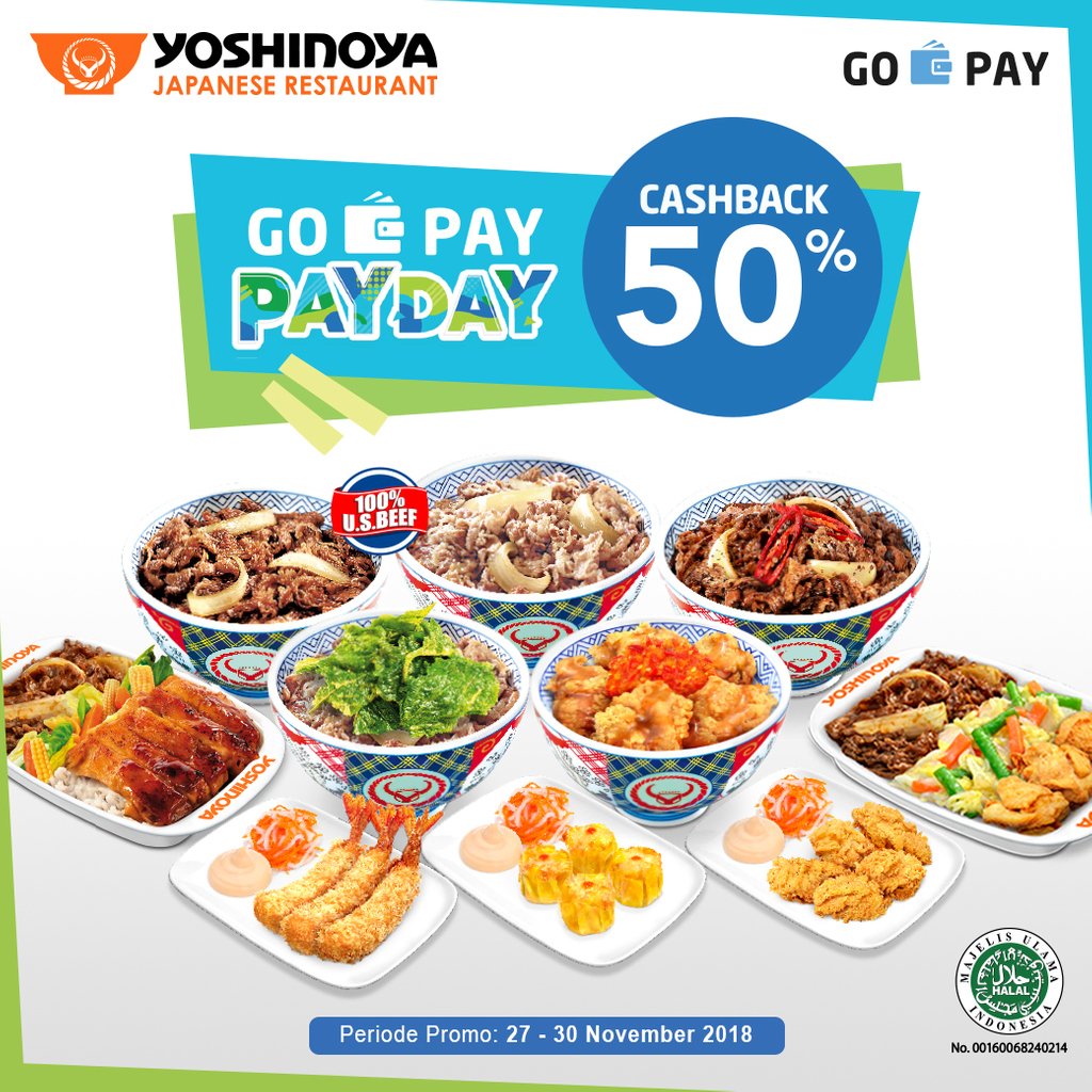 Yoshinoya - Promo Cashback 50% Pakai GOPAY (s.d 30 Nov 2018)