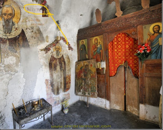 Kirche bei Arnitha Fresken zeigen den hl.Nikon, Rhodos, Griechenland