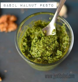 Basil Walnut Pesto is a pesto sauce made from fresh basil leaves, walnuts and olive oil. Find my recipe for basil walnut pesto here.