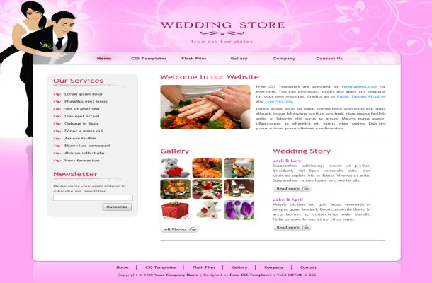 Free Pink Wedding Store CSS Website Template