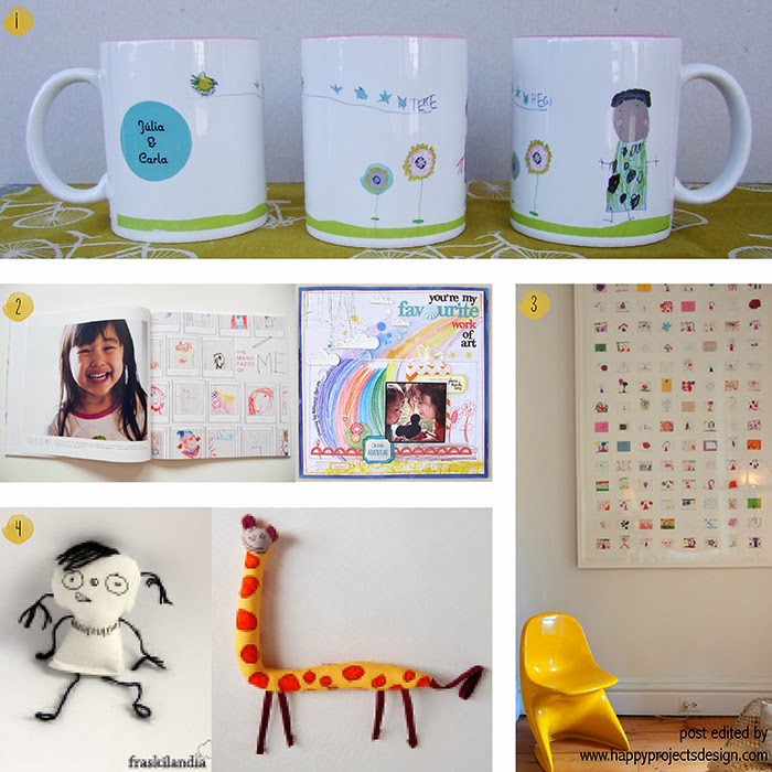 ideas creativas de regalar dibujos de niños: tazas, libros, peluches, cuadro