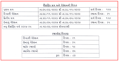 Gujarat School Common Academic Calendar 2023-24 | Diwali Vacation Date 2023 | Unalu Vacation Date 2024