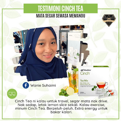 Cinch® Tea Mix sangat popular terutama bagi mereka yang sedang mencari minuman untuk meningkatkan metabolisma, tenaga badan, untuk mengurangkan inci dan kurus terutama di bahagian perut dan peha serta bagi mereka yang terlalu ketagih dengan minuman manis dan minuman 3 dalam 1. Selain itu, ia juga teh pilihan bagi mengatasi masalah terlalu letih dan mengantuk serta peneman ketika perlu travel jauh dan memandu dalam jarak yang jauh dan lama.  Pengenalan Cinch® Tea Mix Shaklee  Teh ini dikenali sebagai Cinch® ENERGY Tea Mix. Produk yang sangat eksklusif dan juga turut dikenali sebagai teh hilangkan mengantuk. Gabungan 3 jenis teh iaitu >> Teh Putih, Teh Merah dan Teh Hijau Redka.  Dalam sekotak Cinch® Tea Mix, mengandungi 28 energy sachets. Cara bancuhan yang sangat mudah, boleh disediakan dengan air sejuk atau panas. Tiada kandungan gula (zero sugar) dan memiliki bau yang sangat harum. Cinch® Tea Mix minuman terbaik bagi menggantikan nescafe dan air kaffein. Gabungan 3 Jenis Teh : Tingkatkan Tenaga & Metabolisma Serbuk Teh Hijau Redka (Redka Green Tea Powder) Ekstrak Teh Merah (Red Tea Extract) Teh Putih (White Tea)  Cadangan Cara Bancuh Cinch® Tea Mix  Masukkan 1 sachet ke dalam air sejuk atau air panas >> Siap untuk di minum.  Boleh campur dengan madu/lemon Boleh bancuh terus dalam air mineral dan minum Keistimewaan Cinch® Tea Mix dan Kelainannya Berbanding Teh Lain Selamat dan semulajadi Penggalak tenaga semulajadi (energy booster) Tambahan taurina yang terbukti secara penyelidikan untuk meningkatkan tenaga dan ketahanan badan Alternatif terbaik bagi menggantikan minuman berkaffein, soda atau minuman manis Tanpa gelatin Tiada perisa dan perasa tiruan Tiada bahan pewarna dan pengawet Tiada gula dan sebarang bahan pemanis Fungsi dan Kebaikan Cinch® Tea Mix Shaklee Untuk menggantikan minuman tinggi kaffein Lebih berkhasiat daripada minuman kaffein Sumber penggalak tenaga Memberikan rangsangan kepada badan untuk penghasilan tenaga Membantu mengurangkan inch loss Memecahkan lemak Menguruskan badan Penggalak fokus, membantu bekerja dengan lebih fokus Mengawal selera makan Mengelakkan diri daripada mengunyah makanan selalu Meningkatkan metabolisma  Meningkatkan pembakaran lemak 3 kali ganda terutama bagi yang bersenam Siapa Sesuai Cinch® Tea Mix? Atlet sukan Mereka yang susah fokus Selalu letih dan mengantuk Sering travel jauh Memandu jarak jauh dan tempoh yang lama Ingin mengurangkan ketagihan terhadap minuman manis dan 3-in-1 Sering lesu dalam kehidupan harian Pekerja syif yang tak menentu Pekerja yang banyak bekerja di waktu malam Pelajar yang nak stay up belajar lebih masa Nak kuruskan badan Nak hilangkan inch loss Ingin meningkatkan metabolisma badan Mahu mengurangkan selera makan Mahu mengurangkan craving makanan yang tidak berkhasiat  Testimoni Cinch® Tea Mix     1. Pengganti minuman berkaffein dan 3-in-1  Testimoni Cinch® Tea Mix shaklee gantikan nescafe Saya minum Cinch Tea untuk ganti nescafe, tahan mengantuk pagi dan lepas lunch. Selepas minum Cinch Tea terus rasa segar! Tak perlu buang masa dengan tidur. Testimoni Cinch® Tea Mix shaklee alternatif kopi untuk stay up Cinch Tea best! Alternatif kopi masa study dulu untuk stau up. Setiap kali minum mata cerah dan metabolisma meningkat.   2. Bertenaga Stay-Up Malam dan Bekerja Malam   Testimoni Cinch® Tea Mix shaklee stay up malam Badan segar. Siapa jenis stay up malam bangun 2-3 pagi, minumlah Cinch Tea. Tak mengantuk nanti. Testimoni Cinch® Tea Mix shaklee stay up malam Jam 5 petang minum Cinch Tea sebelum jogging. Hasilnya tak mengantuk sampai jam 1 pagi walaupun siang tak rehat! Sangat sesuai untuk orang yang nak stay up — memang bagi energy.  Testimoni Cinch® Tea Mix shaklee kerja syif malam Sejak cuba Cinch ni terus jatuh cinta. Penyelamat waktu nak buat kerja larut malam sampai ke pagi. Badan rasa segar, mata tak letih. Esok pergi kerja pun tak mengantuk. Kalau balik kampung, bawa bekal Cinch Tea drive terus ke kampung tanpa stop.   3. Tak Mengantuk dan Letih di tempat Kerja   Testimoni Cinch® Tea Mix shaklee tak mengantuk Suami minum Cinch Tea dia suka! Lawas dan tak mengantuk waktu kerja Testimoni Cinch® Tea Mix shaklee tak mengantuk Kalau sehari tak minum. laloq je rasa. Setiap pagi saya bancuh gelas besar, letak 1 sudu kecil gula, minum sambil buat kerja. Testimoni Cinch® Tea Mix shaklee tak mengantuk Best sangat Cinch Tea, kalau ambil waktu mengantuk automatik badan segar. tak mengantuk dah. Energy lain dari yang lain. Testimoni Cinch® Tea Mix shaklee tak mengantuk Beri tenaga yang superb! Kalai minum memang tak mengantuk dekat office. Kalau minum time petang boleh berjaga sampai 2-3 pagi. Saya suka! Testimoni Cinch® Tea Mix shaklee tak mengantuk Kalau anak tidur lambat esoknya saya amek Cinch Tea, mata terang macam spotlight! Kalau jalan jauh husband minta bancuhkan untuk dia.  Testimoni Cinch® Tea Mix shaklee tak mengantuk Pagi saya bancuh Cinch Tea, ESP dengan Meal Shakes baru ada power! Kalau tak rasa malas nak buat apa-apa. Saya juga menyusu, bayi 8 bulan. Susu maintain banyak.  Testimoni Cinch® Tea Mix shaklee tak mengantuk Suami tak boleh hidup tanpa Cinch Tea. Bukan elak mengantuk waktu drive je tapi memang amek setiap hari lepas breakfast. Nampak beza kalau amek mata segar bugar, buat kerja laju. Kalau tak amek, nampak lemau. 4. Memberi tenaga dan tak mengantuk drive jauh   Testimoni Cinch® Tea Mix shaklee tak mengantuk drive jauh Mata tak mengantuk sepanjang drive 6 hingga 7 jam Testimoni Cinch® Tea Mix shaklee tak mengantuk drive jauh Mata segar nak drive Testimoni Cinch® Tea Mix shaklee tak mengantuk drive jauh Saya rekemen pada student. Saya drive sorang dari KL ke Penang tak lemau langsung   5. Energy Booster dan Meningkatkan Metabolisma Badan   Testimoni Cinch® Tea Mix shaklee energy booster Energy booster masa hiking tak rasa penat pun Testimoni Cinch® Tea Mix shaklee energy booster Sebelum ni stamina biasa je tapi lepas amek Cinch rasa stamina best masa kat gym Testimoni Cinch® Tea Mix shaklee energy booster Buat zumba berperluh macam mandi. Beza sangat kalau tak amek cinch Tea Testimoni Cinch® Tea Mix shaklee energy booster Saya amek Cinch Tea sebelum bersenam dan jogging. Bertenaga untuk lari lagi jauh. Kurang penat. Combo dengan Coq-Trol untuk lebih tenaga   6. Membantu Turunkan Inch Loss dan Berat Badan   Testimoni Cinch® Tea Mix shaklee inch loss turun berat badan Berat badan cepat turun lepas habis pantang Testimoni Cinch® Tea Mix shaklee inch loss turun berat badan Berat statik akhirnya dapat turun Testimoni Cinch® Tea Mix shaklee inch loss turun berat badan Inch loss sharp! Badan berbeza 7. Mengurangkan Selera Makan dan Craving Benda Tak Berkhasiat Testimoni Cinch® Tea Mix shaklee kurang craving dan selera makan Ambil Cinch Tea hilang rasa craving 8. Untuk Ibu Mengandung dan Menyusu Testimoni Cinch® Tea Mix shaklee untuk ibu menyusu dan mengandung Loya waktu pregnant hilang! Minum Cinch Tea badan pun rasa segar Testimoni Cinch® Tea Mix shaklee untuk ibu menyusu dan mengandung Waktu hamil anak kedua rasa letih dan mengantuk. Selalunya amek kopi tapi saya tukar pada Cinch Tea memang best! Tak mengantuk dan tak tidur siang. Bertenaga walaupun anak pertama lasak. DAPATKAN CINCH® TEA MIX SHAKLEE HARI INI Cinch tea mix pengedar shaklee paka, pengedar shaklee ketengah jaya