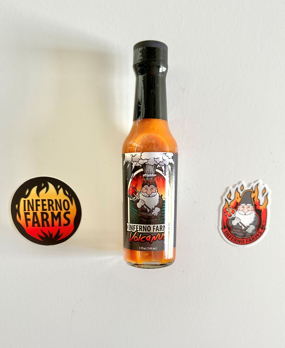 Inferno Farms hot sauce and stickers