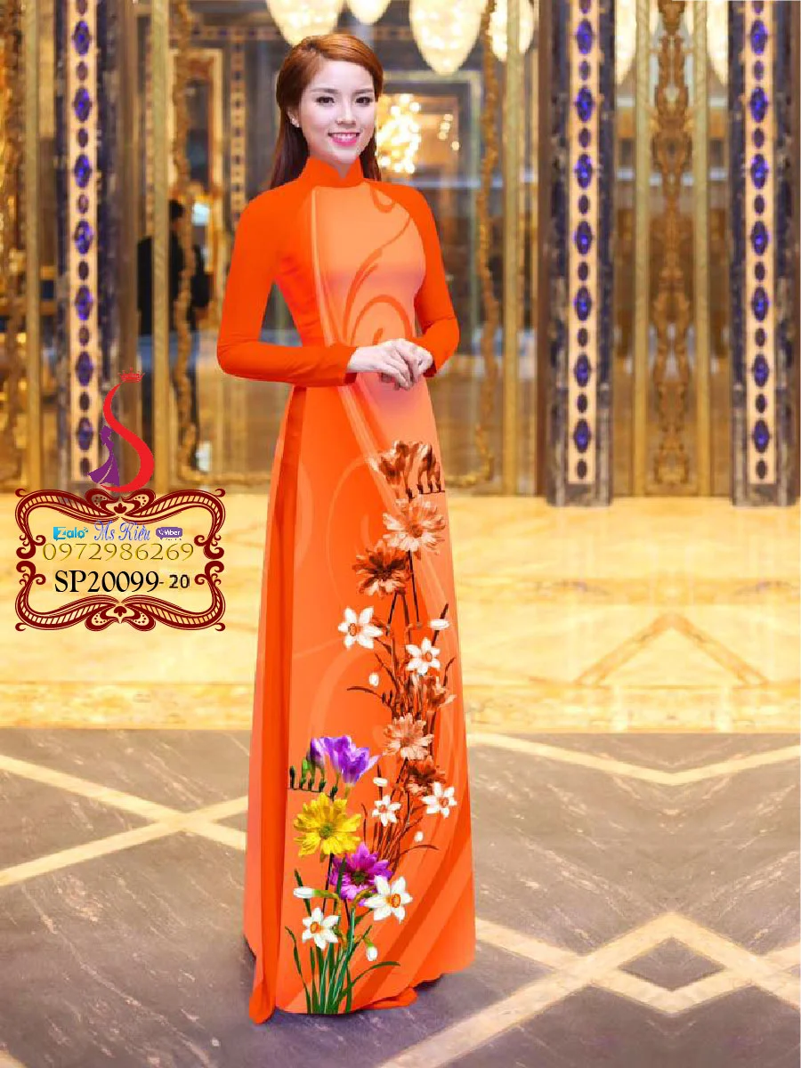 Duyên dáng nét Thanh Xuân với design áo dài hoa 3d đẹp VSHP098115