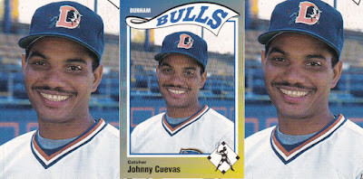 Johnny Cuevas 1990 Durham Bulls card, Cuevas shown up close