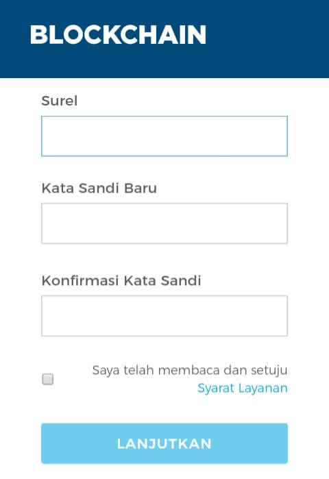 Lengkapi  Formulir yang berisi Email dan Kata sandi (password), centang: Saya telah membaca dan setuju syarat layanan kemudian plik "Lanjutkan".