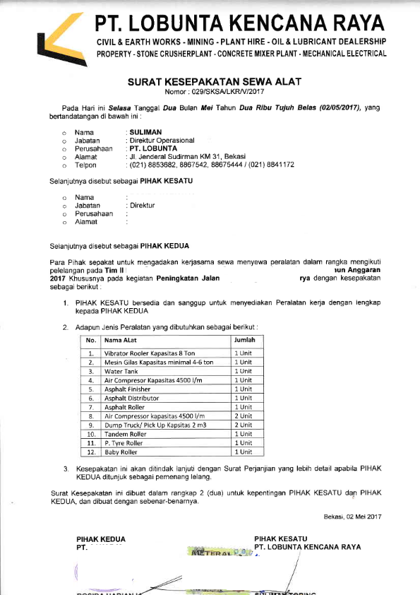 Contoh Surat Dukungan Alat Untuk Tender