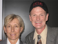 Martina Navratilova and E waiting at the elevator