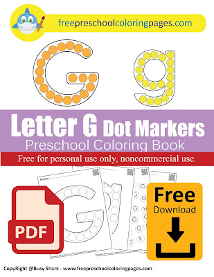 Letter G dot markers free preschool coloring pages ,learn alphabet ABC for toddlers