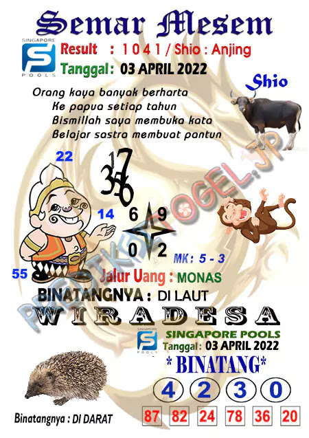 Syair Semar Mesem Togel Singapore Minggu 03-Apr-2022