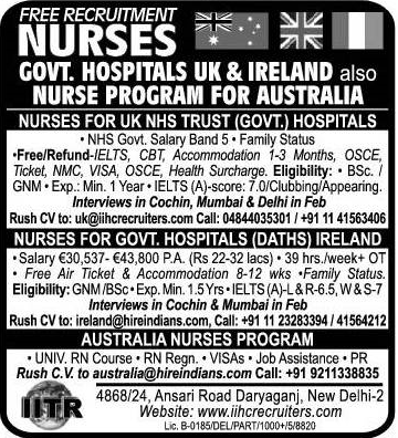 Free Recruitment Nurses Jobs for UK, Ireland & Australia