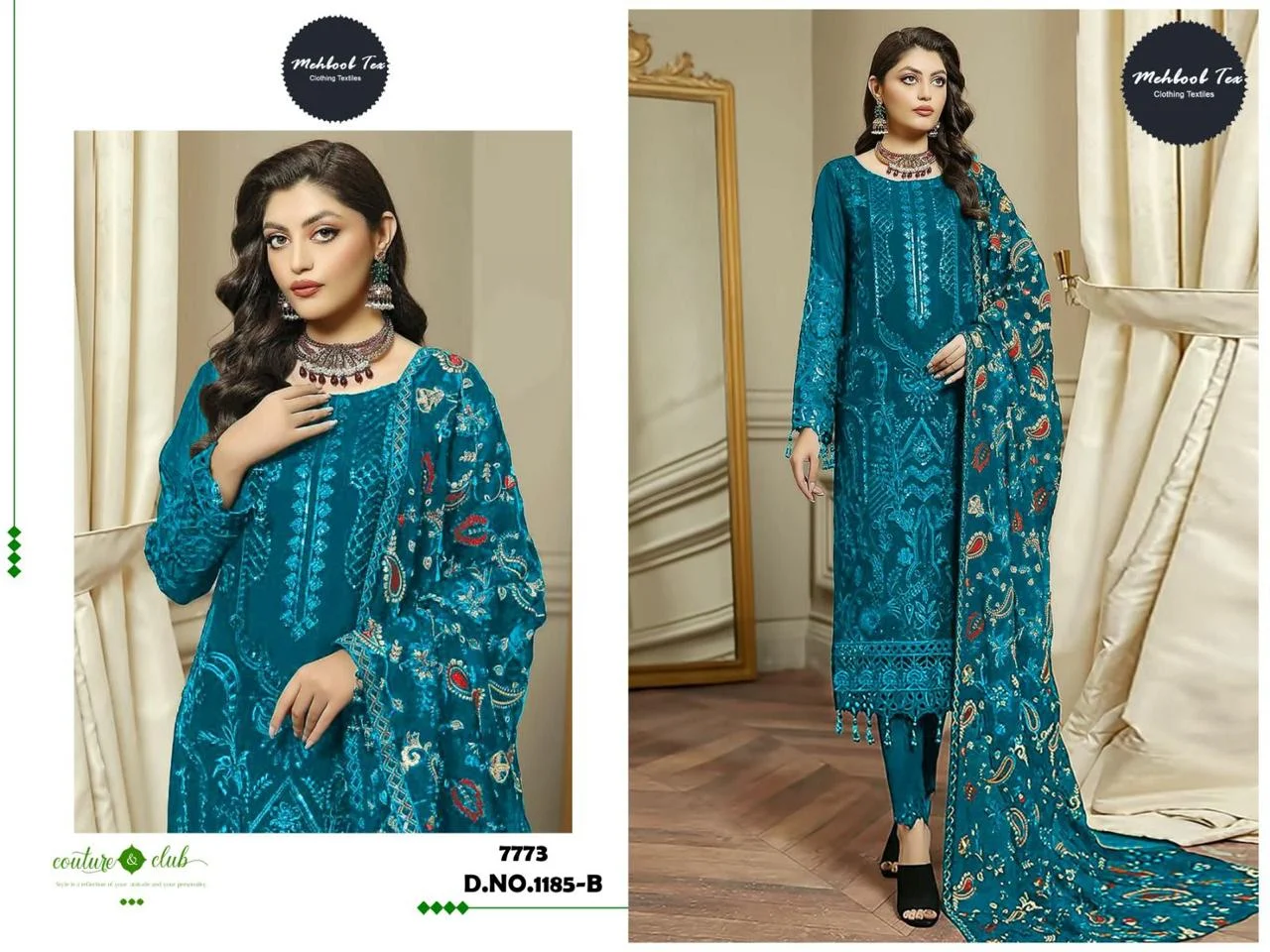 Dn 1185 Mehboob Tex Georgette Embroidery Work Pakistani Salwar Suits