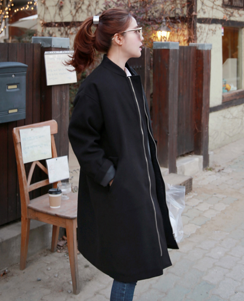 Casual Black Zip-Up Coat