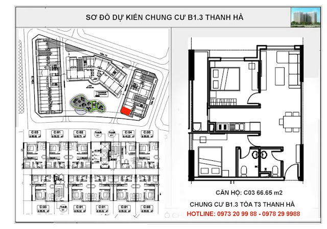 Sơ đồ mặt bằng thiết kế căn C03 tòa T3 chung cư B1.3 Thanh Hà 