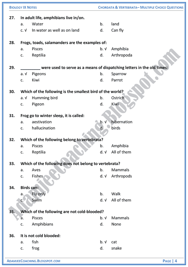 chordata-and-vertebrata-multiple-choice-questions-biology-notes-for-class-9th