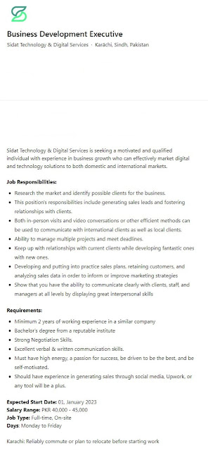 Executive of Business Development At SIDAT Technology jobs 2022