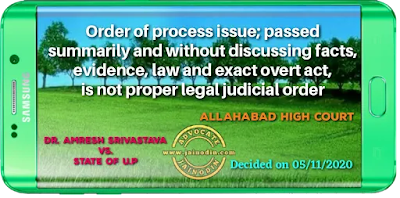 Order of process issue u/s.204 of Cr.P.C.; passed summarily and without discussing facts, evidence, law and exact overt act, is not proper legal judicial order