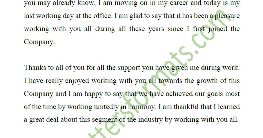 Thank You Email To Colleagues On Last Working Day Template