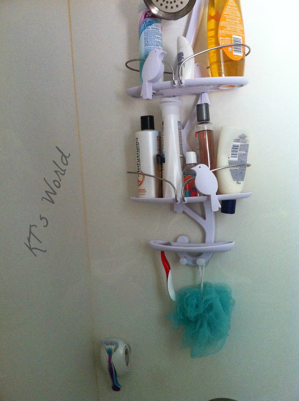 bathroom shower caddies First shelve - At the top is the tallest products we have that can't 