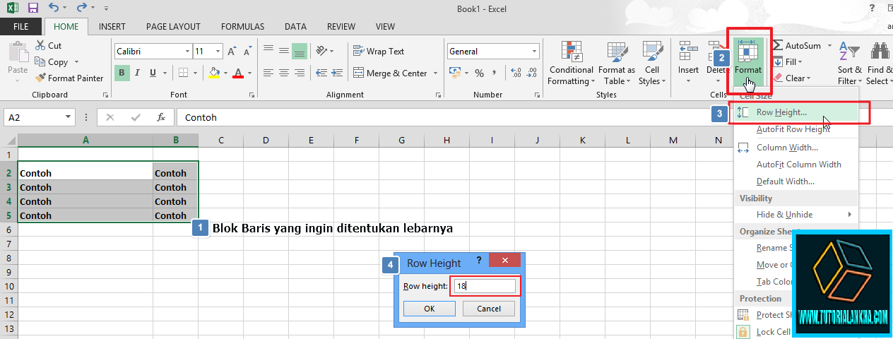 Merubah ukuran baris di excel