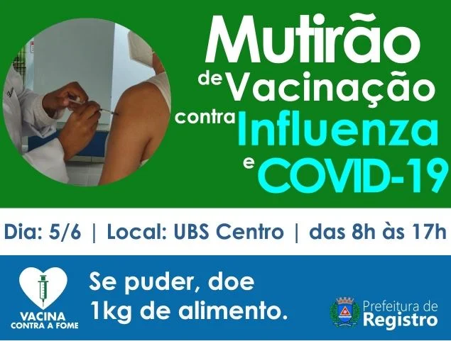 Mutirão contra Covid-19 e Influenza acontece neste sábado 5/6 na UBS Centro