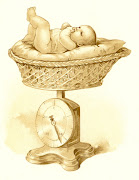 Vintage Baby Clip Art: Baby Book Graphic of Baby Being Weighed (ourbabysbook )