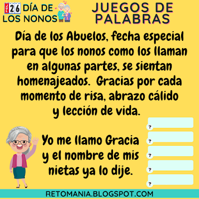 Día de los Abuelos, Día de los Nonos, Acertijos, Retos matemáticos, Problemas matemáticos, Desafíos matemáticos, Retos mentales, Retos virales, Juegos mentales, Juegos educativos, Aprender jugando, Jugando aprendo, Juegos de Palabras, Palabra Oculta, Adivinanzas