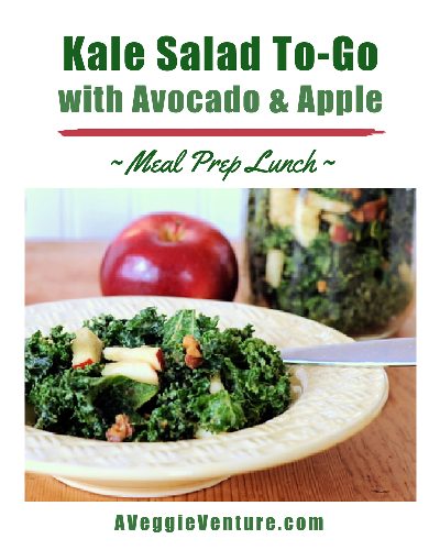 Kale Salad To-Go with Avocado & Apple ♥ A Veggie Venture. Make it ahead of time, then take to work or activities. Low Carb. Weight Watchers Friendly. Vegan.